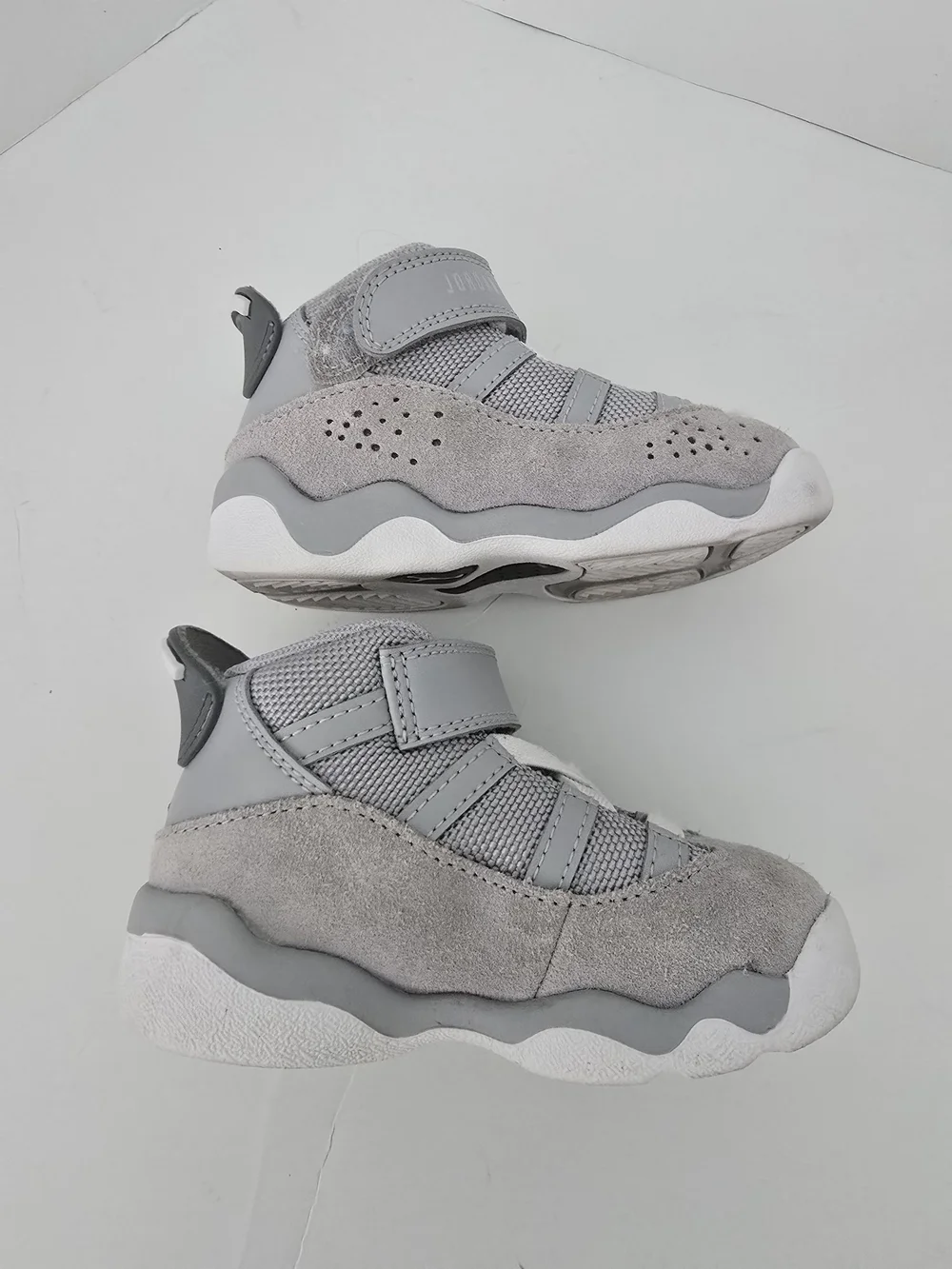 Jordan 6 Ring Toddler Kids Light Grey Suede & Mesh Hook-and-Loop Sneakers Size 6